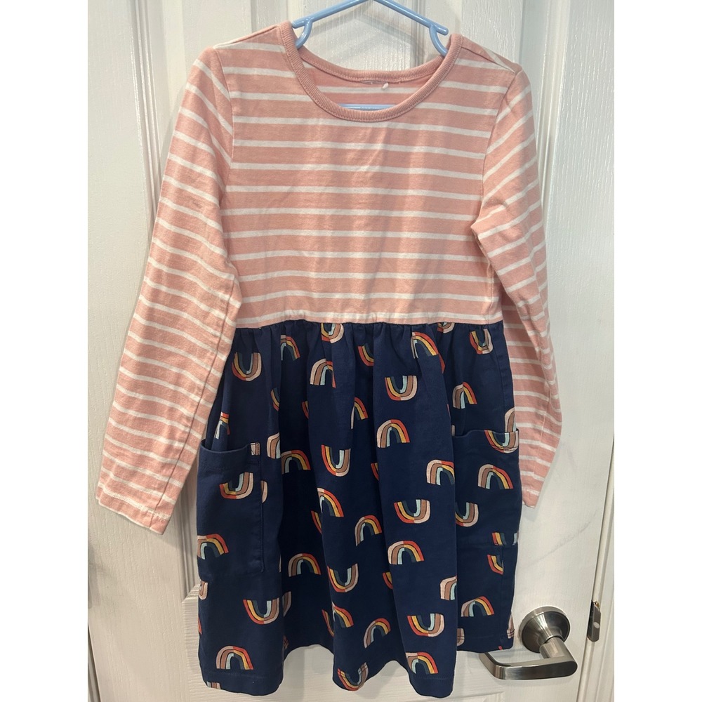 Hana Andersson  Stripe Dress Pink Navy Long Sleeve Pocket Casual Kids bin B